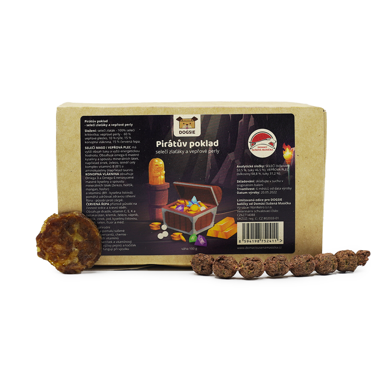Pamlsek pro psy Pirátův poklad - selečí zlaťáky a vepřové perly